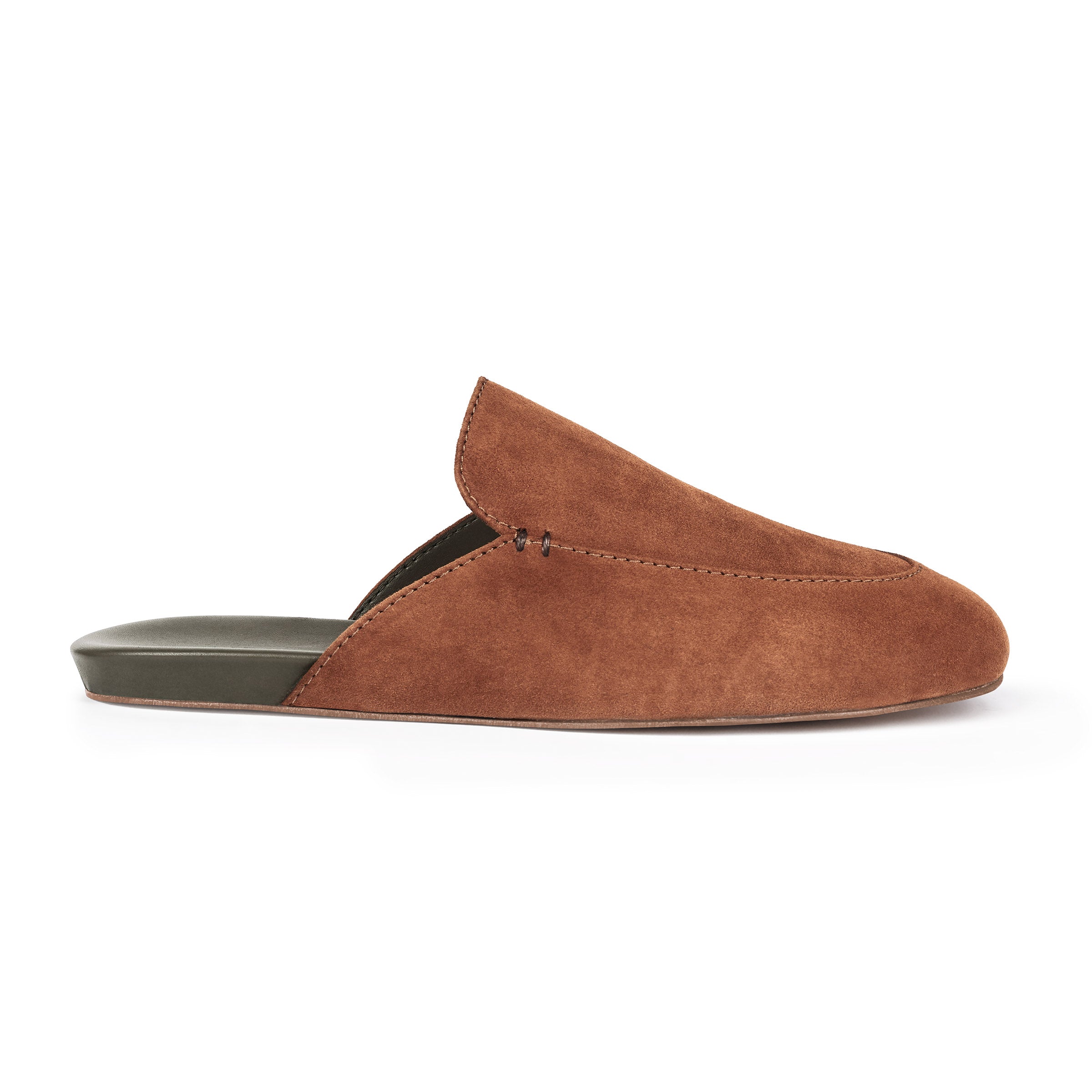 Inabo Men's Slowfer Slipper in brown suede shown in profile